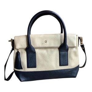 Kate Spade Textured Navy & Cream Leather Satchel with Shoulder Strap and Handles